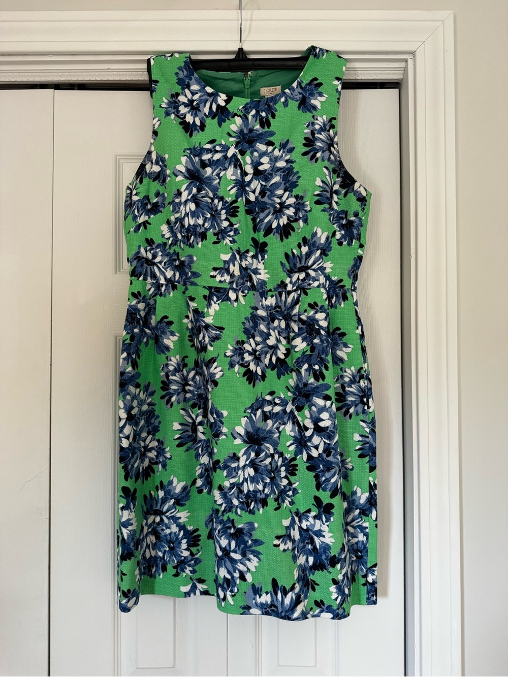 Green Floral Shift dress with Blue Bloom Print
